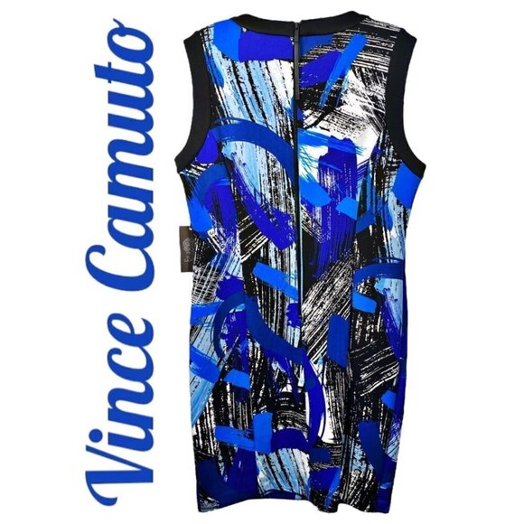 NWT VINCE CAMUTO Art Inspired Bright Blue Brushstroke Mini Sheath Dress, Size 8 - Picture 3 of 10